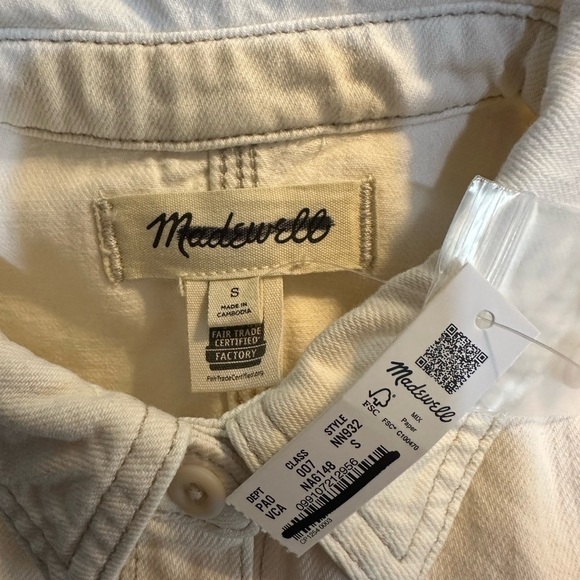 Madewell Denim Pleated Cropped Button Up Shirt Ivory Small - Picture 7 of 9